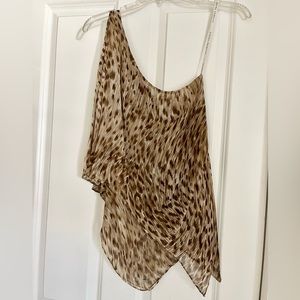 Karina Grimaldi Animal Print One Shoulder Silk Draped Top